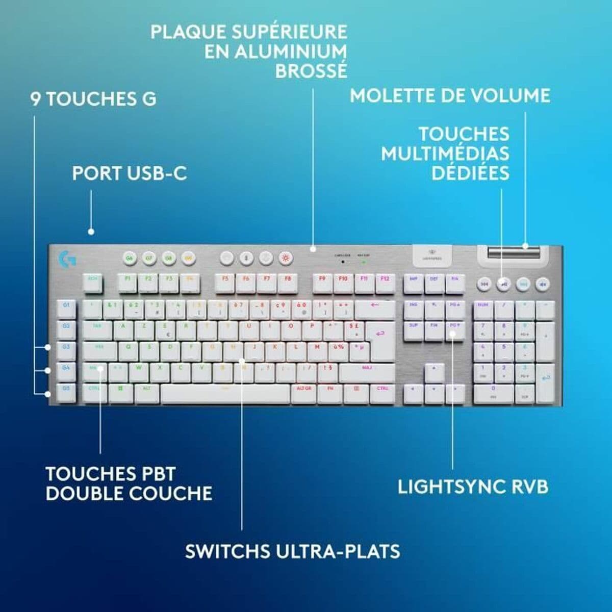 Drahtlose Tastatur Logitech G915 X Weiß AZERTY - Image 6