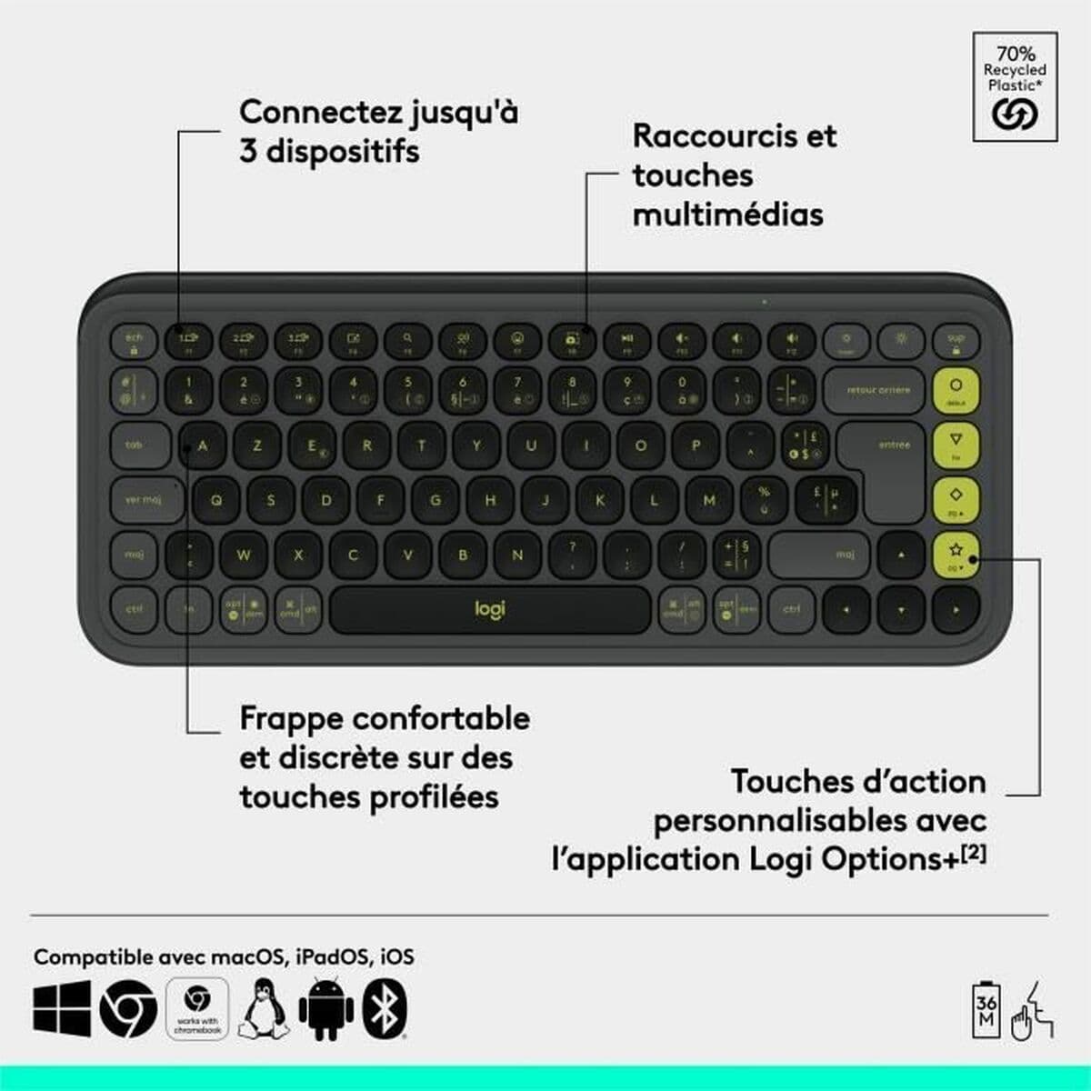 Drahtlose Tastatur Logitech Pop Icon Keys Dunkelgrau AZERTY - Image 6