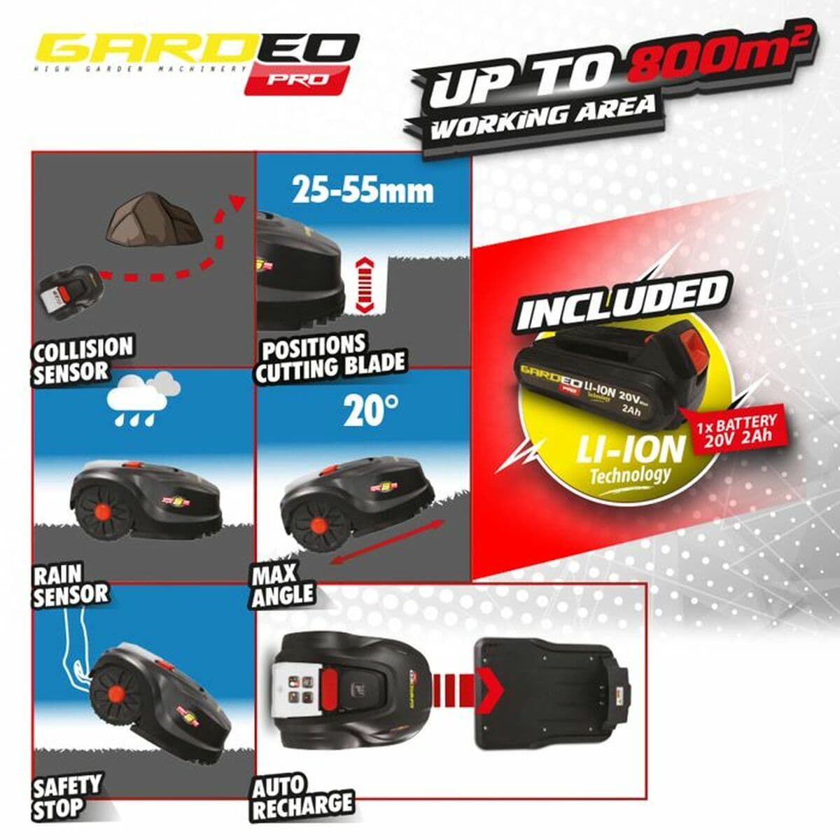 Ruohonleikkuurobotti Gardeo GRO20V20WIFI 1000 M² 800 m² - Image 4