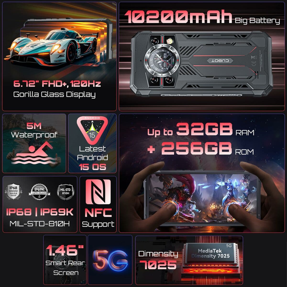 Smartphone Cubot KING KONG 11 16 GB RAM 256 GB Negro (Reacondicionado D) - Image 4