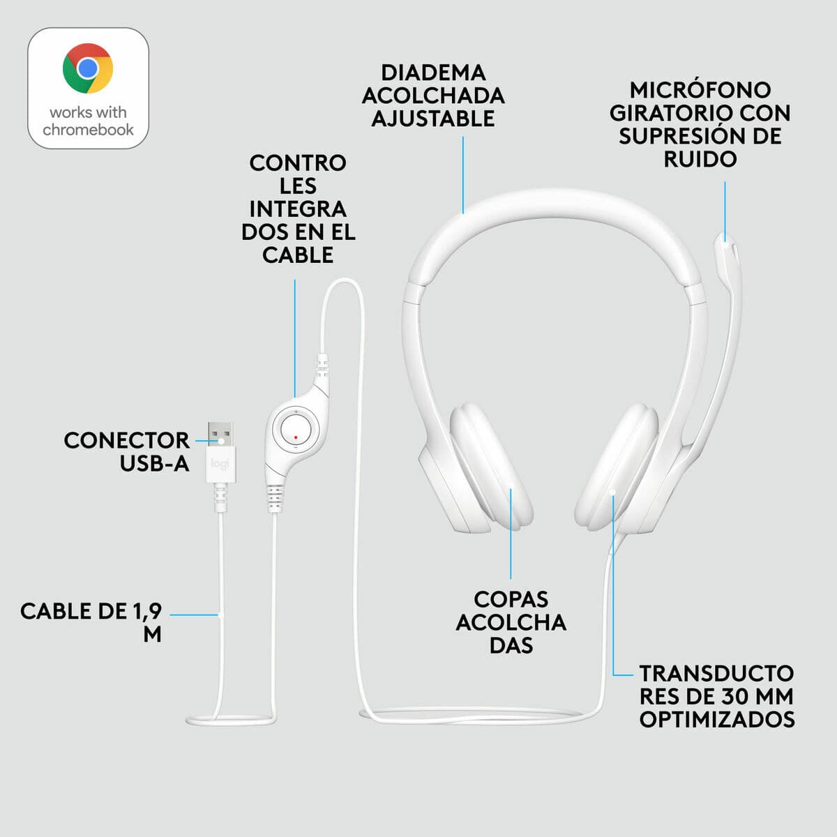 Auriculares Logitech H390 Blanco - Image 9