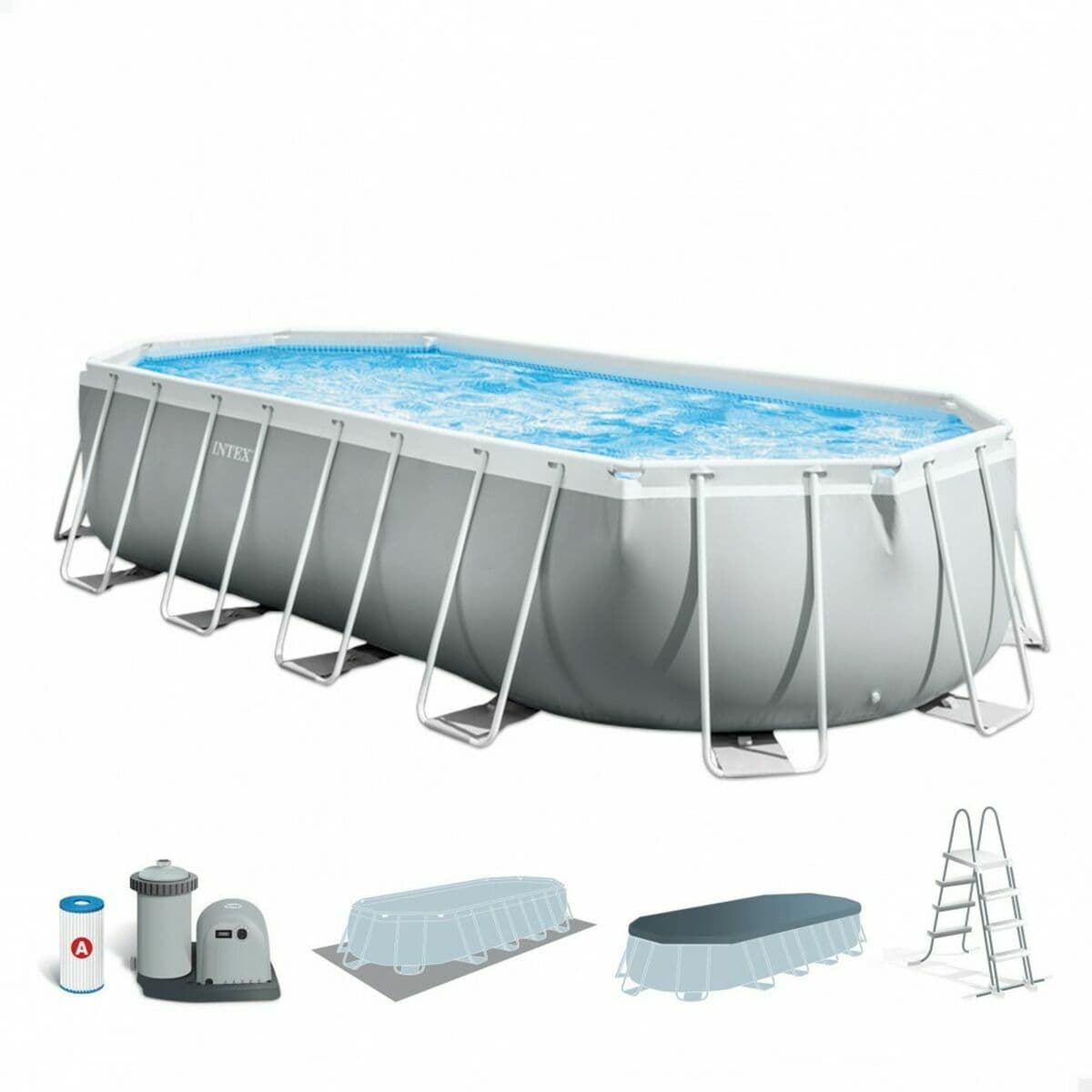 Piscina Desmontable Intex Prism Frame 610 x 122 x 305 cm 610 x 305 x 122 cm 18.202 l Gris Ovalada