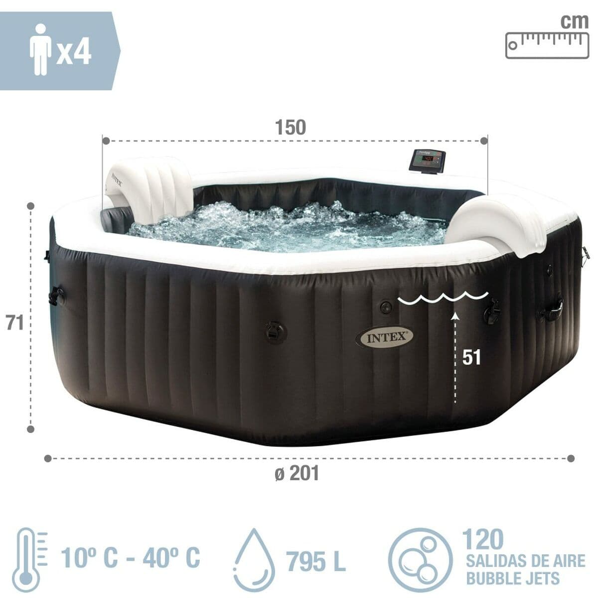 Spa Hinchable Intex 201 x 71 x 201 cm 795 L - Image 4