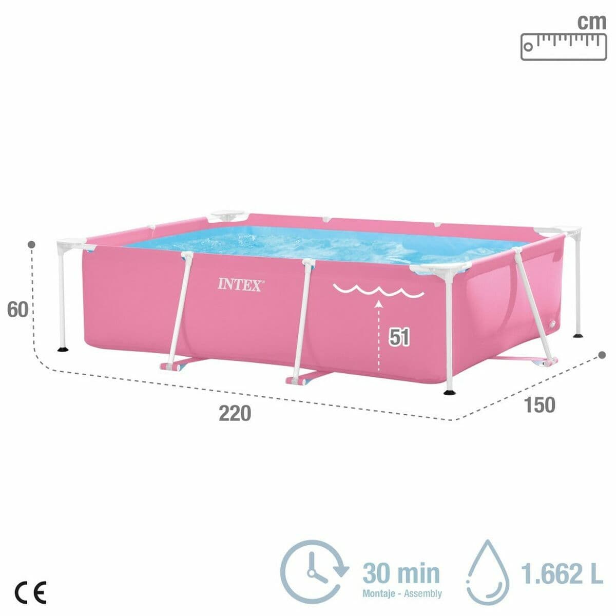 flyttbar pool Intex 220 x 150 x 60 cm Rosa 1662 L - Image 4