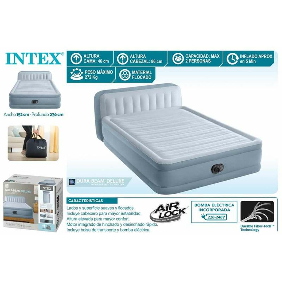 Aufblasbares Bett Intex Dura-Beam Deluxe Plush 152 x 236 x 86 cm 272 kg - Image 4