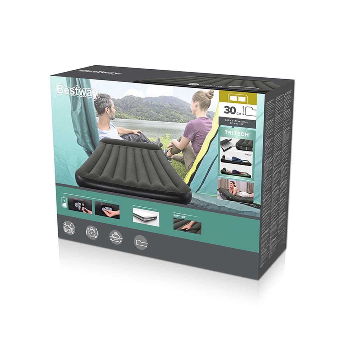 Bestway Doppelmatratze mit eingebautem Batteriepumpe 203x152x30 cm aufblasbar 67930 - Image 2