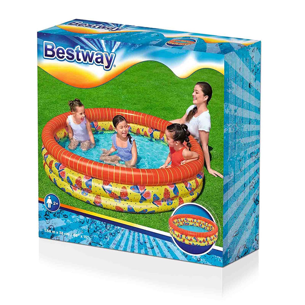 Bestway Barns Uppblåsbar Pool 3 Ringar Fjärilar 168x38 cm +2 år Trädgård 51202 - Image 2