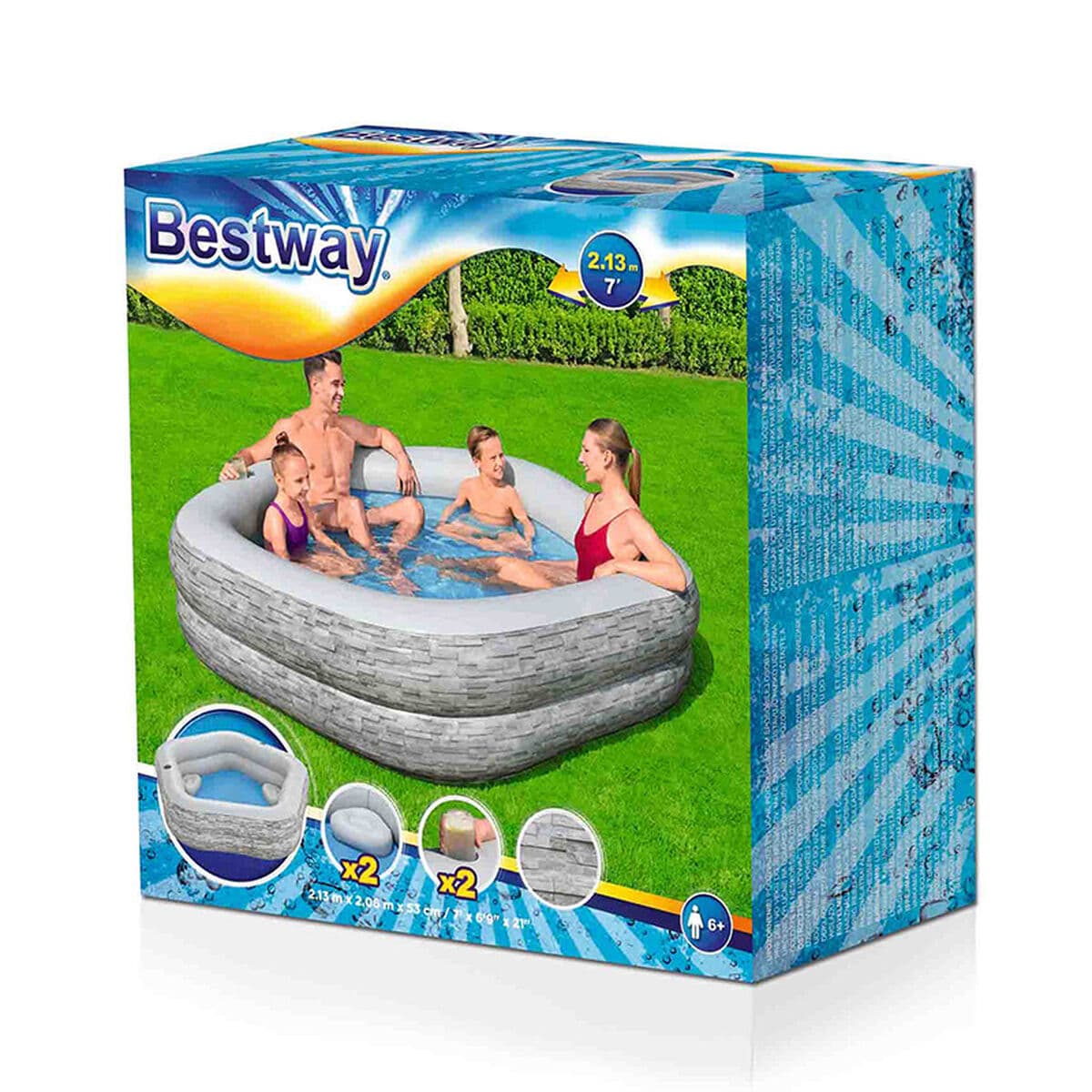 Bestway Uppblåsbar familjepool 213x206x53 cm +6 År Trädgård 54423 - Image 2