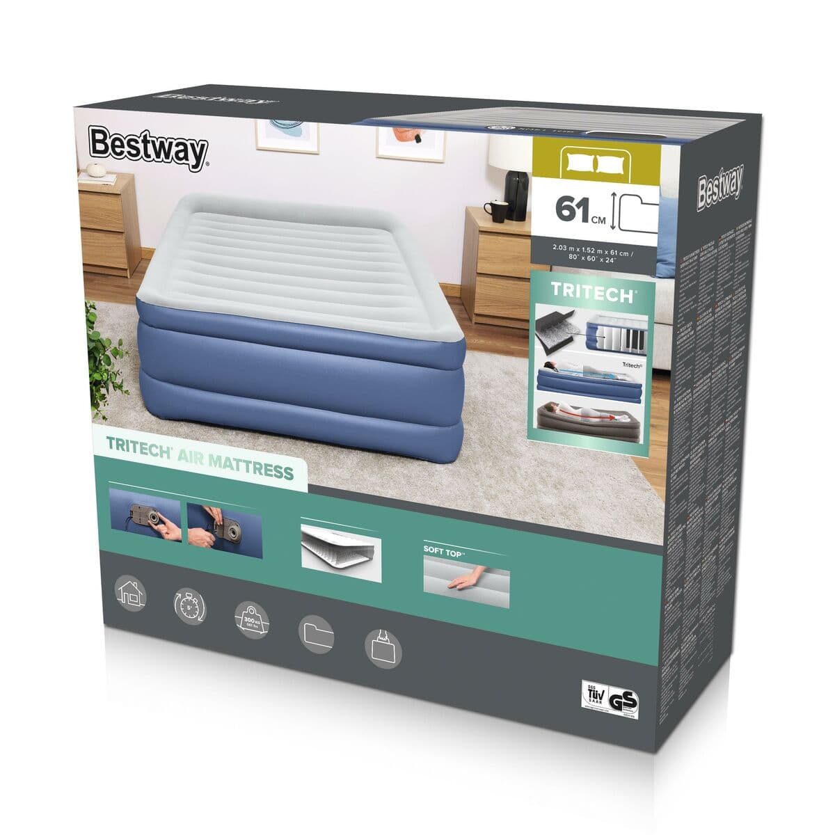 Bestway Doppelbett mit Motor 203x152x61 cm Luftbett Camping 67690 - Image 3