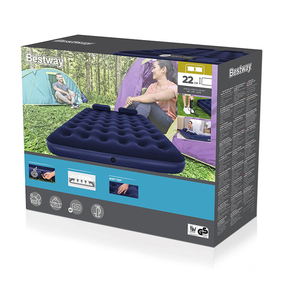 Bestway Colchon Doble con Hinchador y Almohadas 203x152x22 cm Hinchable y Camping 67374 - Image 2