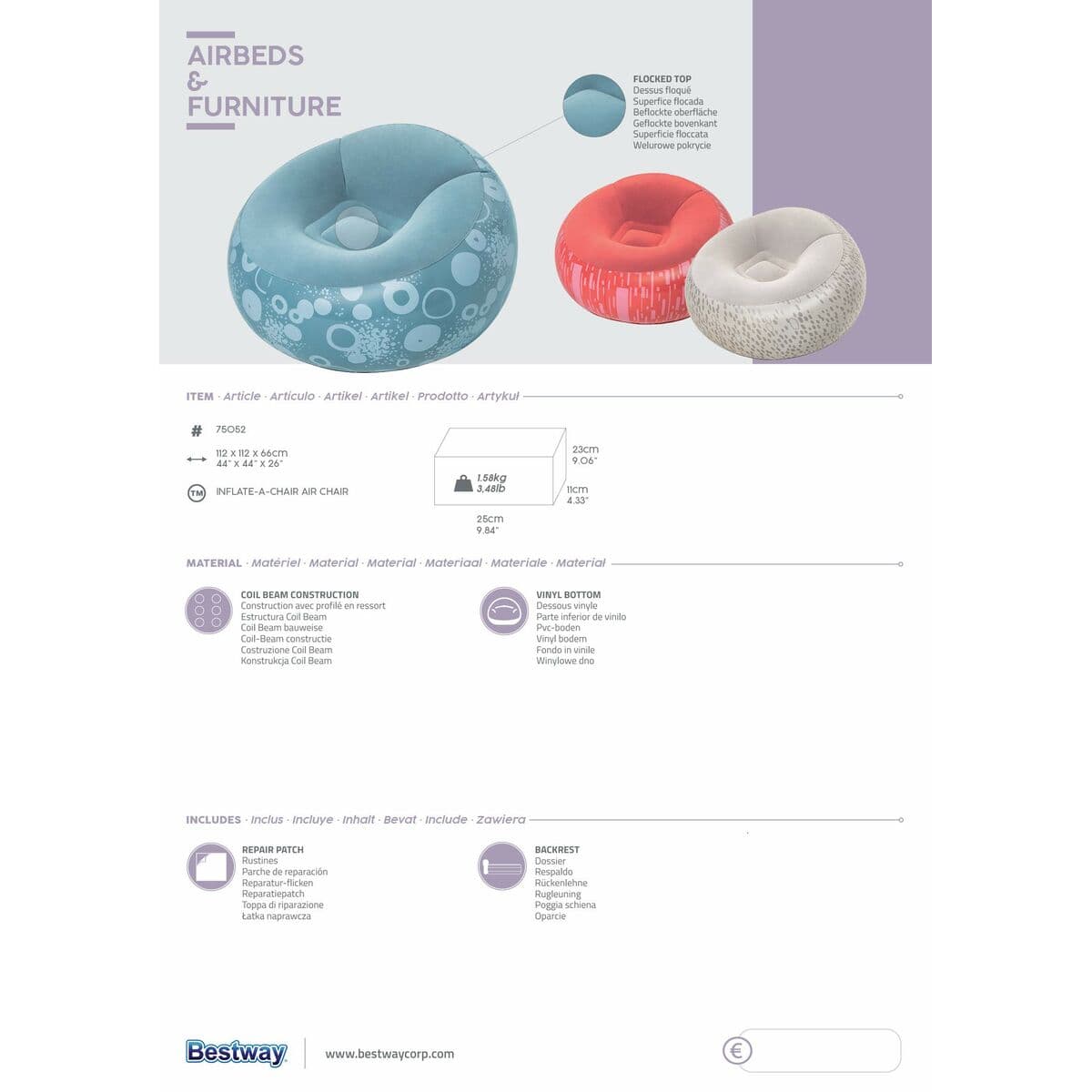 Fotelja na napuhavanje Bestway Fashion 112 x 112 x 66 cm 122 x 122 x 66 cm - Image 9