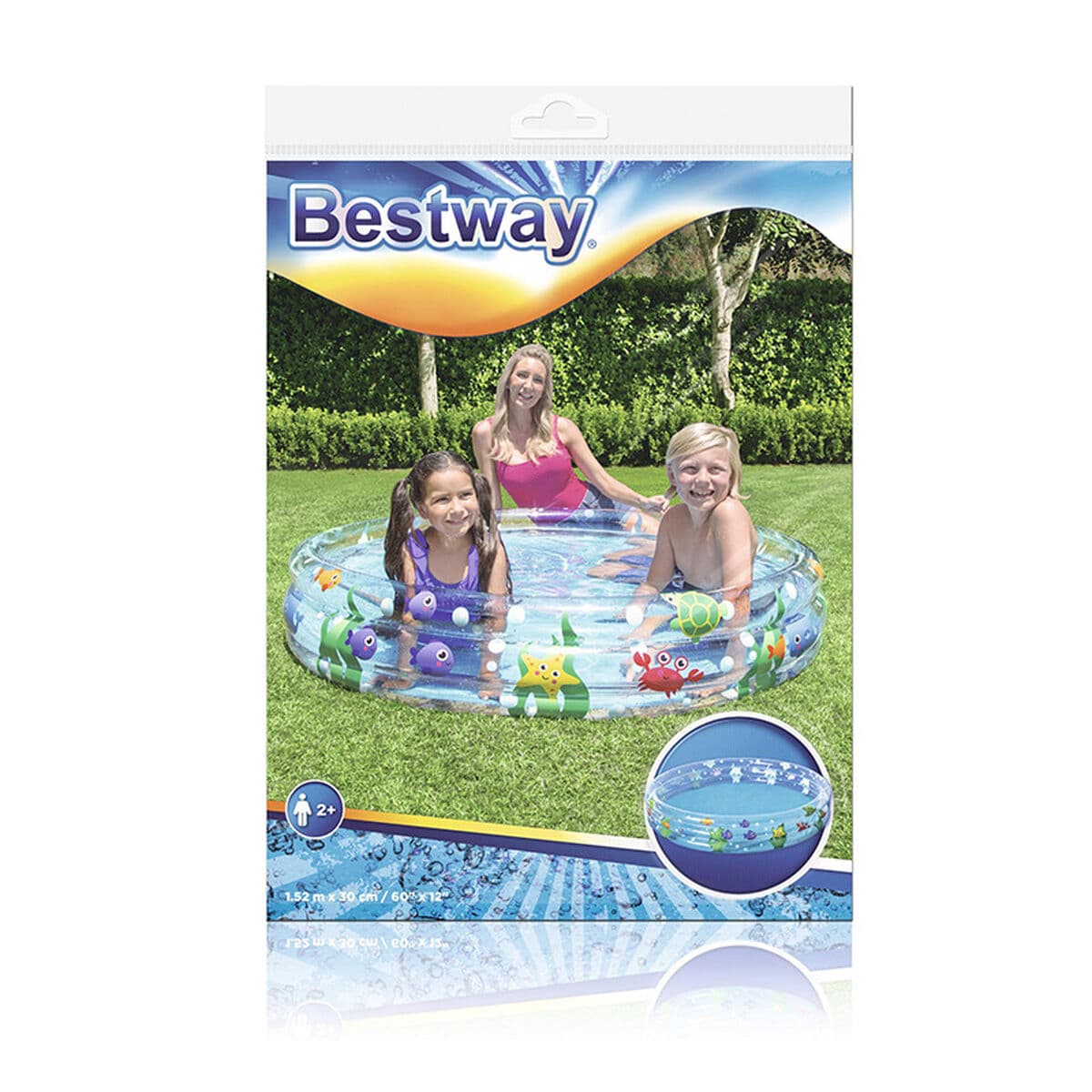 Bestway Uppblåsbar barnpool 3 ringar Transparent marinlivet 152x30 cm +2 år Trädgård 51004 - Image 2