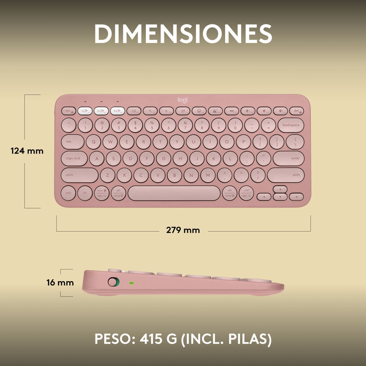 Clavier sans fil Logitech K380s Rose Espagnol Qwerty - Image 8