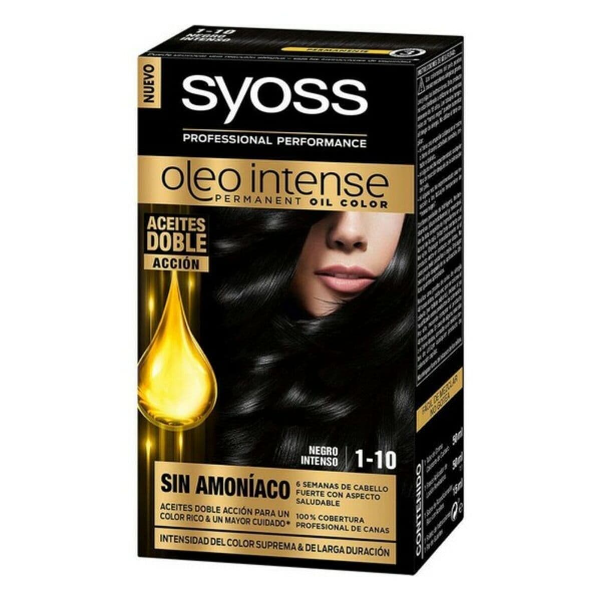 Tinte Permanente Syoss Olio Intense Negro Intenso Nº 1,10 Rubio Platino Nº 1.10-Negro Intenso