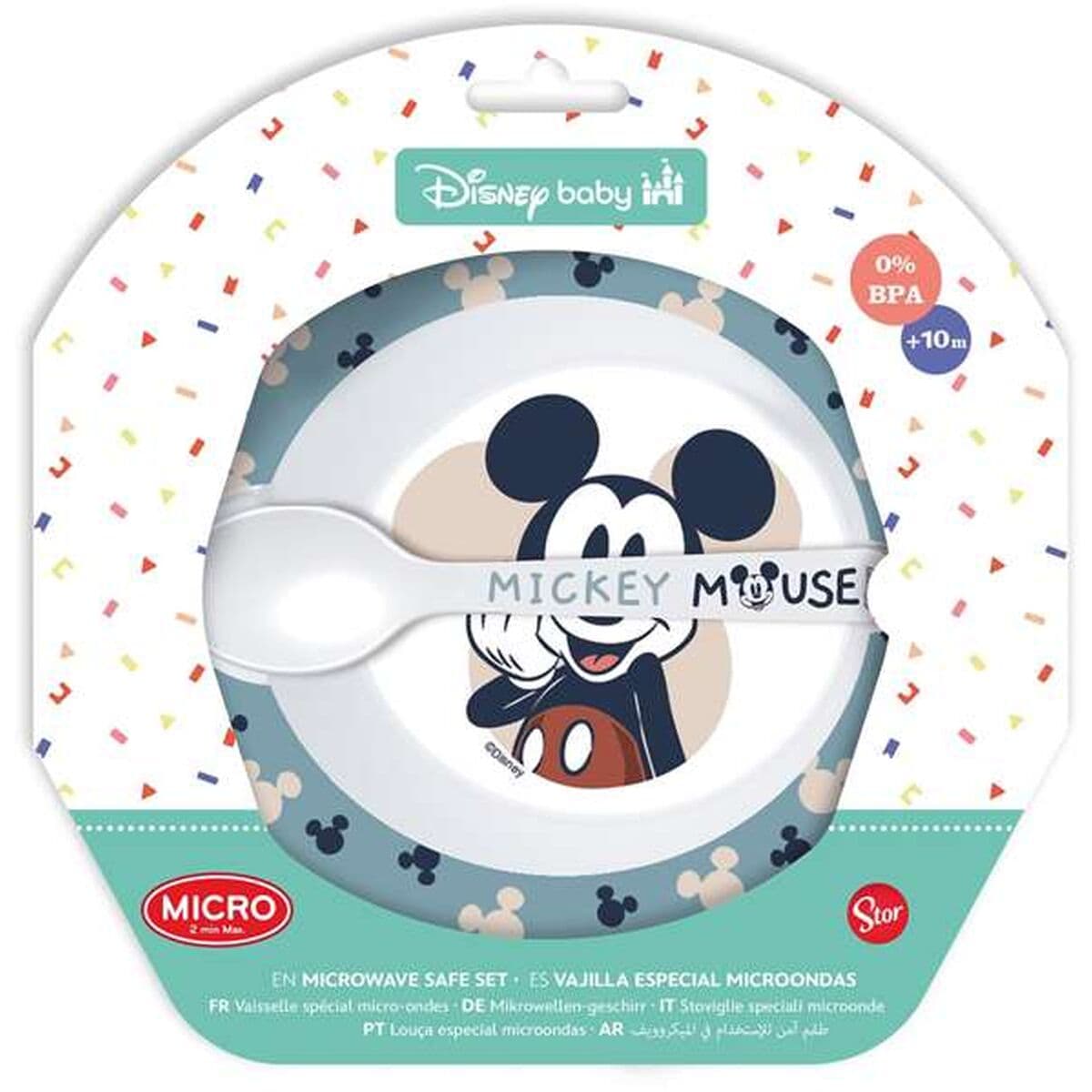 Geschirr-Set Stor MICROWAVE MEAL SET BOWL + MICKEY SPOON Blau Kunststoff (2 Stücke)