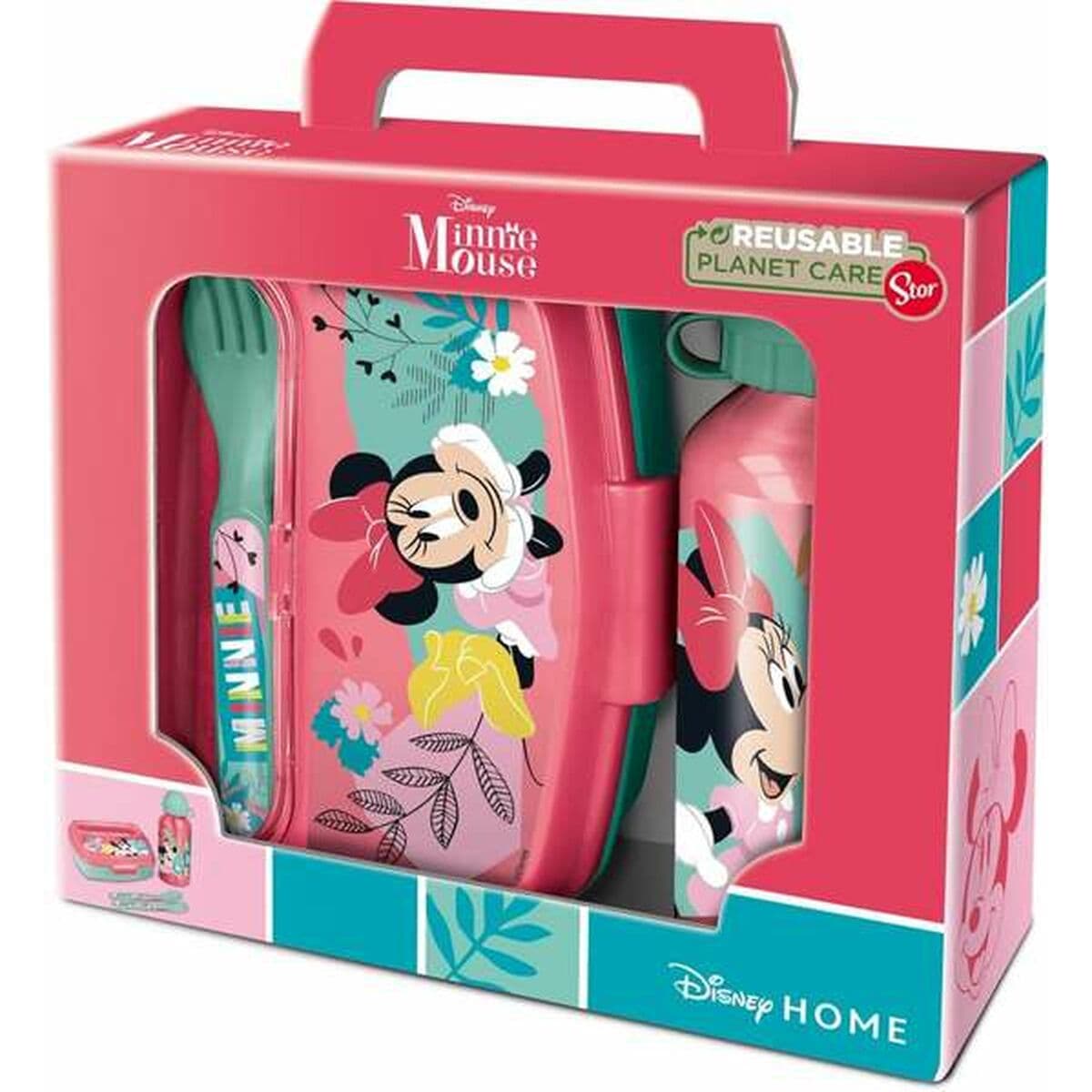 Brotzeitdose mit Flasche Minnie Mouse Rosa 21 x 18 x 7 cm