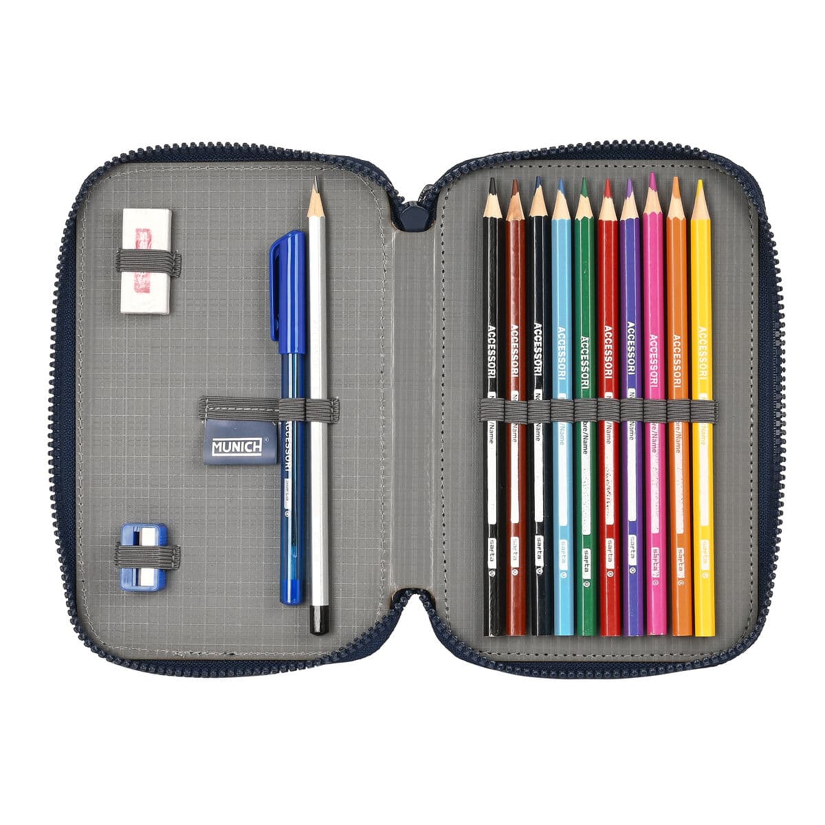 Plumier Doble Munich Flash Azul marino 12.5 x 19.5 x 4 cm (28 piezas) - Image 3
