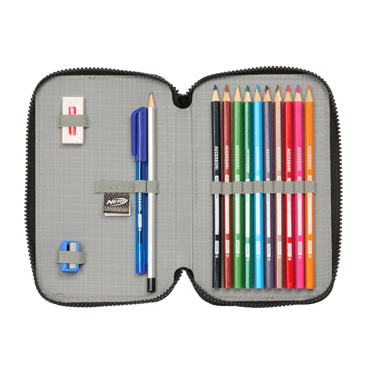 Doppel-Federtasche Nerf Get ready Schwarz 12.5 x 19.5 x 4 cm (28 Stücke) - Image 2