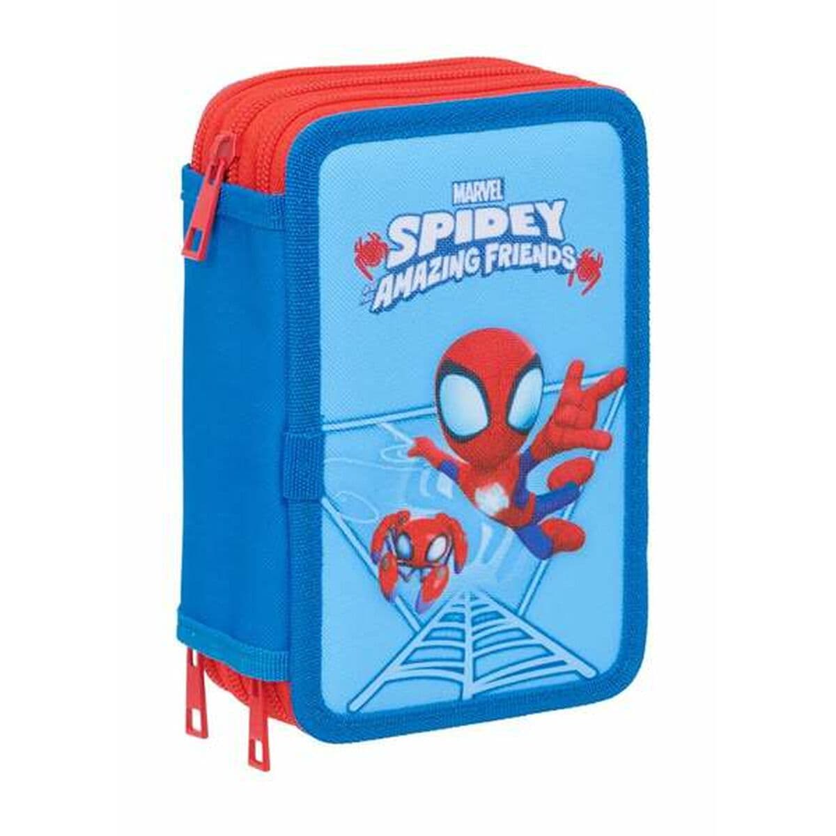 Dreifaches Federmäppchen Spidey Blau 12,5 x 19,5 x 5,5 cm 37 Stücke