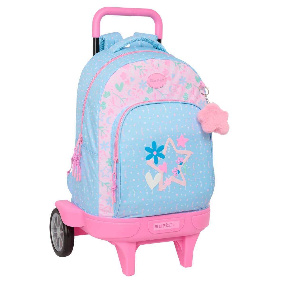School Rucksack with Wheels BlackFit8 Smile Blue Pink 33 x 45 x 22 cm