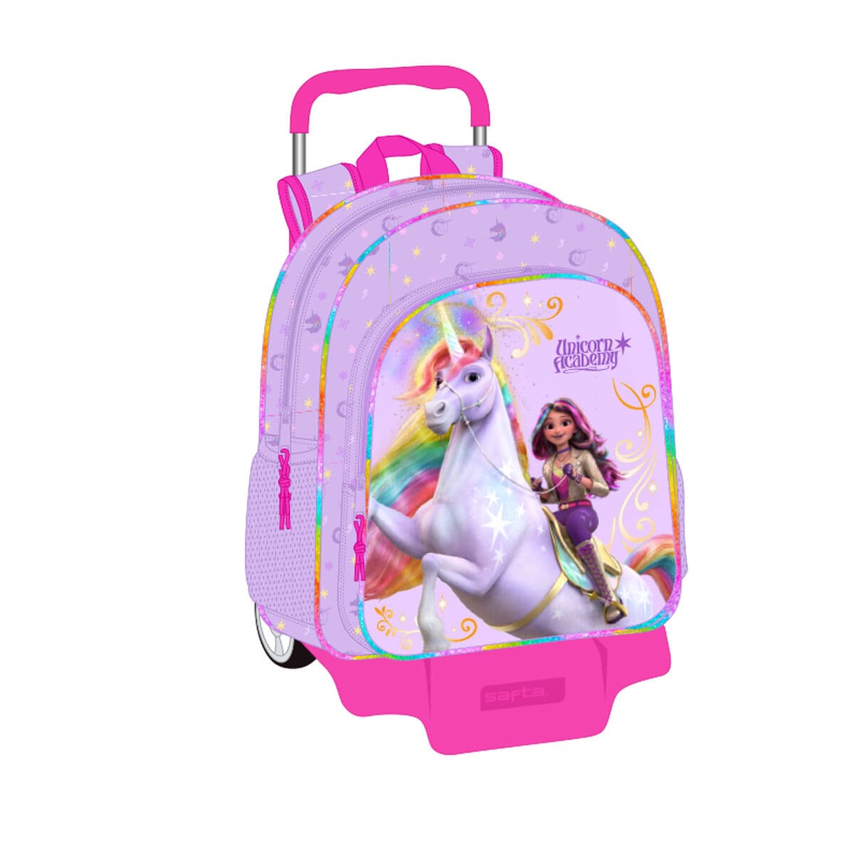 School Rucksack with Wheels Unicorn Academy Lilac 33 x 42 x 14 cm - Image 3