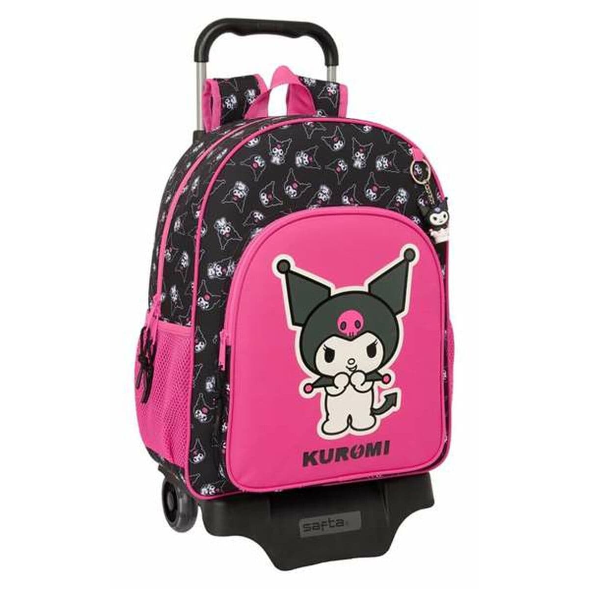 School Rucksack with Wheels Kuromi Black Fuchsia 33 x 42 x 14 cm