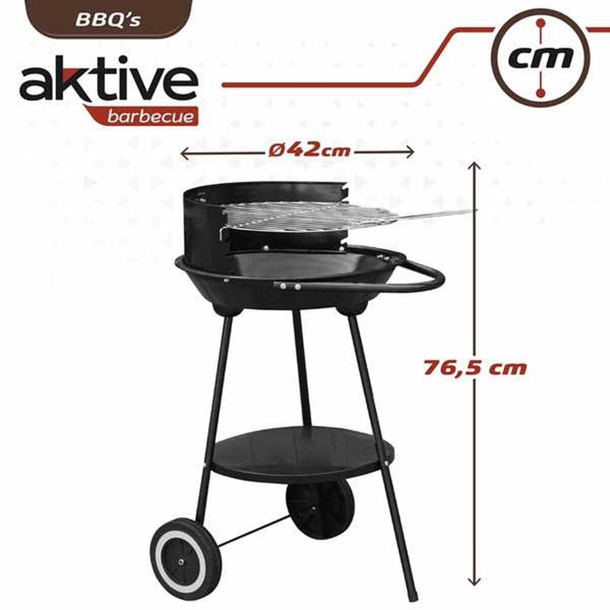 Barbacoa de Carbón con Ruedas Aktive Textilene 42 x 76,5 cm Negro - Image 3