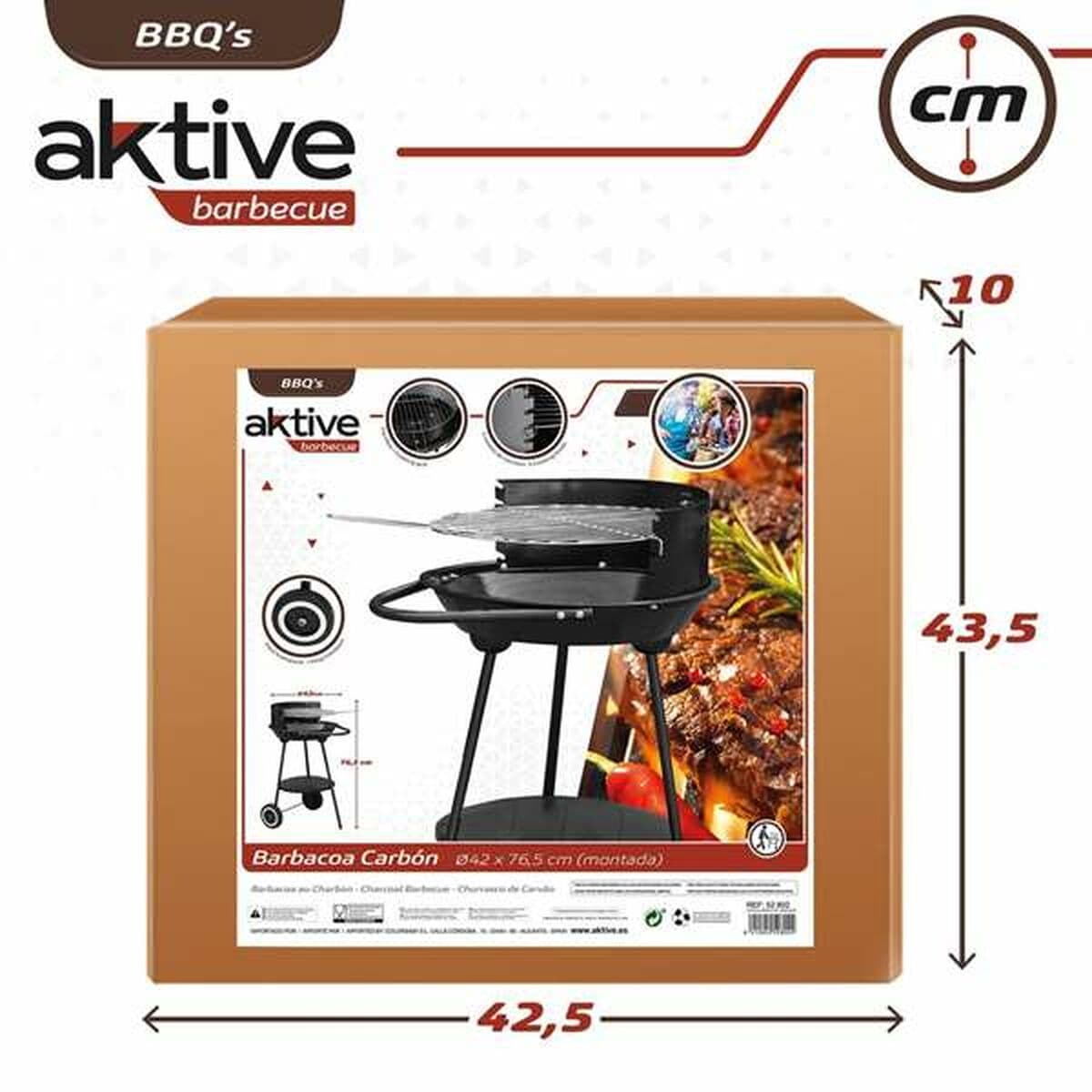 Barbacoa de Carbón con Ruedas Aktive Textilene 42 x 76,5 cm Negro - Image 4