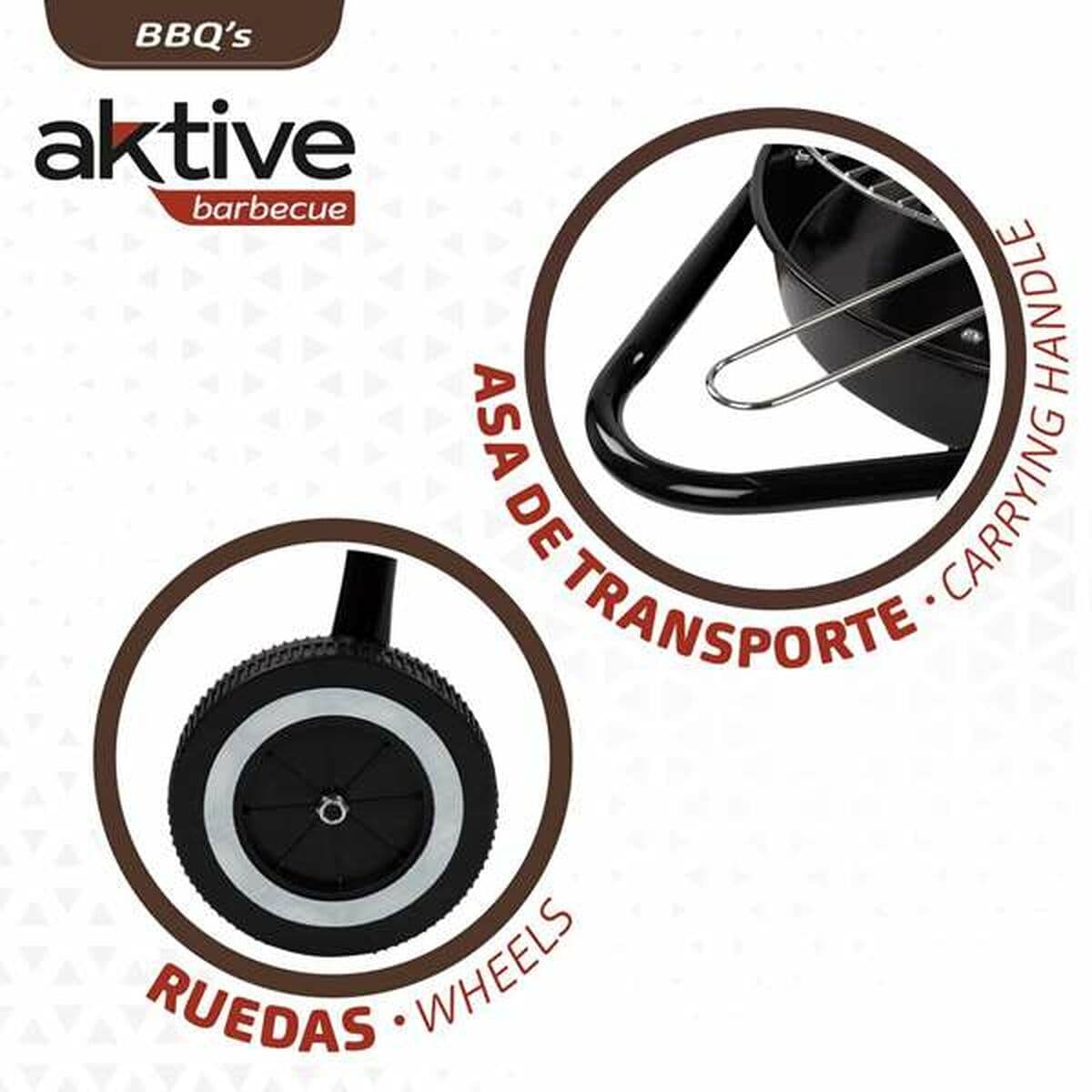 Barbacoa de Carbón con Ruedas Aktive Textilene 42 x 76,5 cm Negro - Image 6