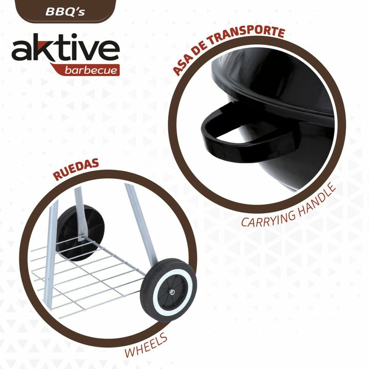 Barbacoa de Carbón con Ruedas Aktive 46 cm Redonda Negro Con Tapa - Image 3