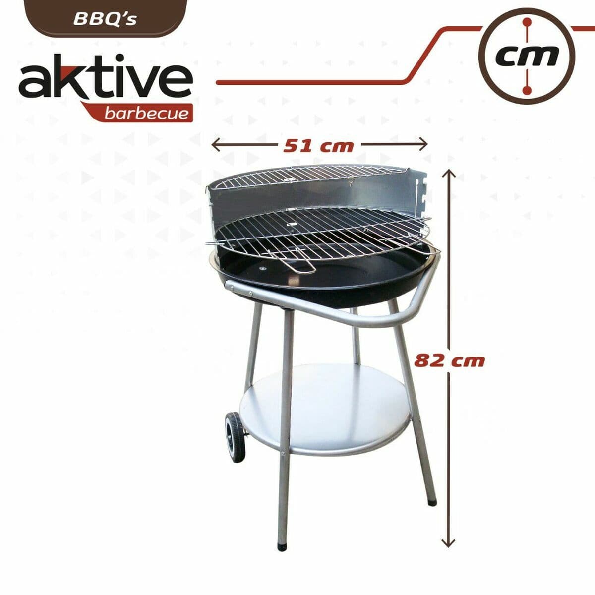 Barbacoa de Carbón con Ruedas Aktive 51 x 51 x 82 cm Negro - Image 5