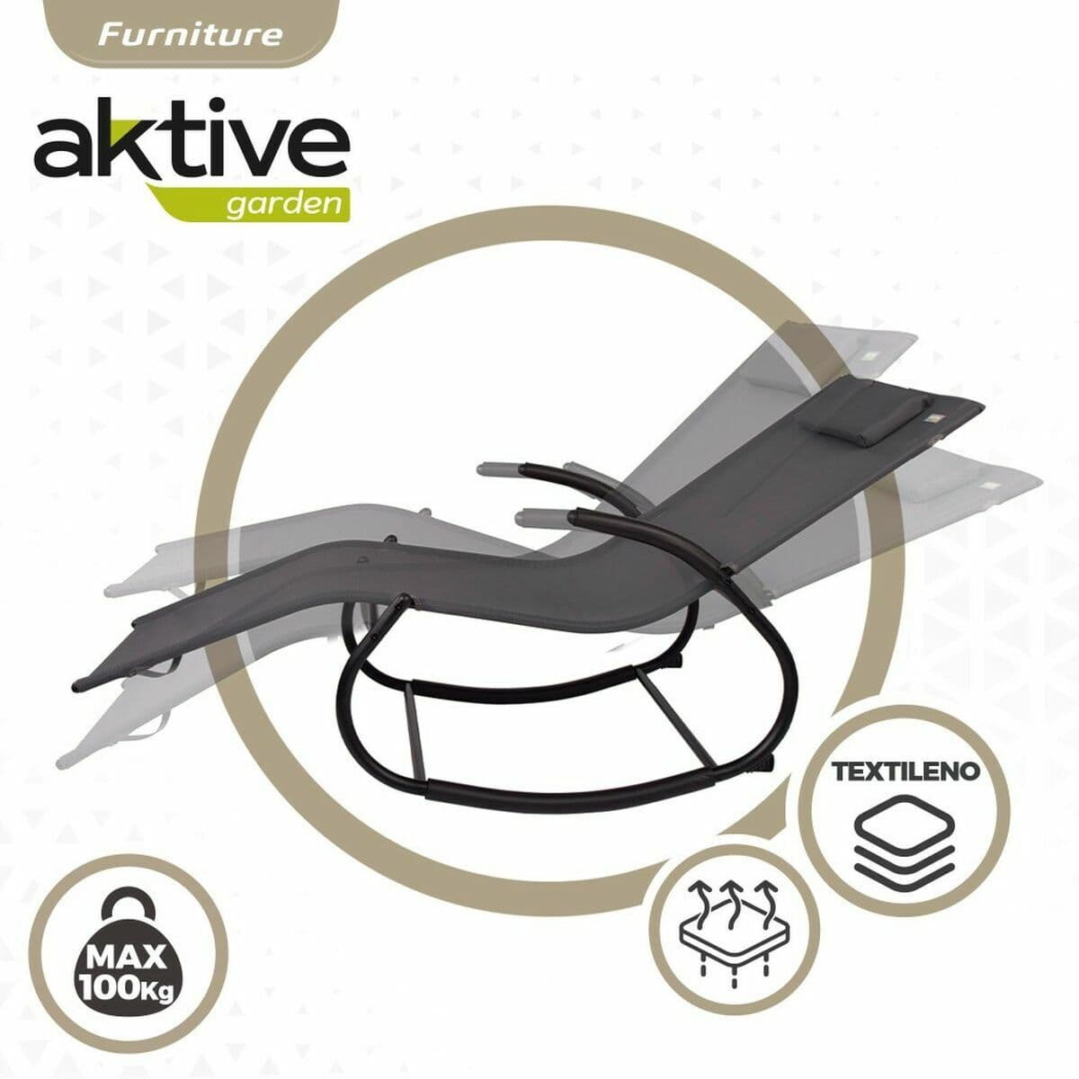 Шезлонг Aktive Melns Tērauds текстилен 172 x 53 x 75 cm - Image 3