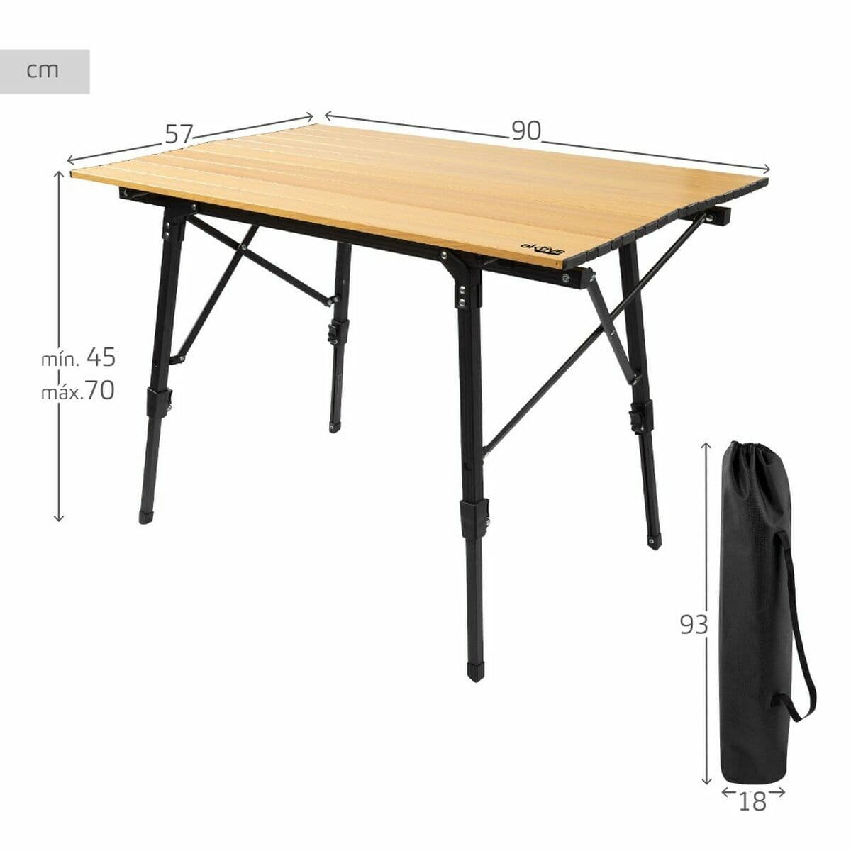Table Klapptisch Aktive 90 x 70 x 57 cm Camping Schwarz Braun Aluminium - Image 7