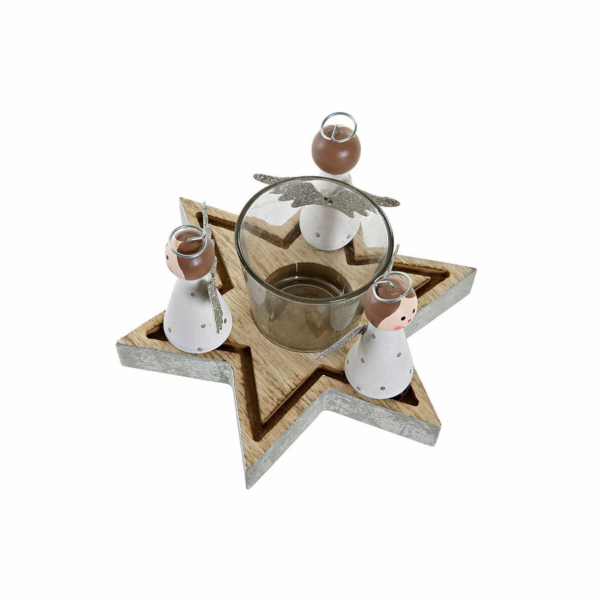 Ziemassvētku Sveces Turētājs DKD Home Decor Stikls Koks (17 x 17 x 9 cm) - Image 2