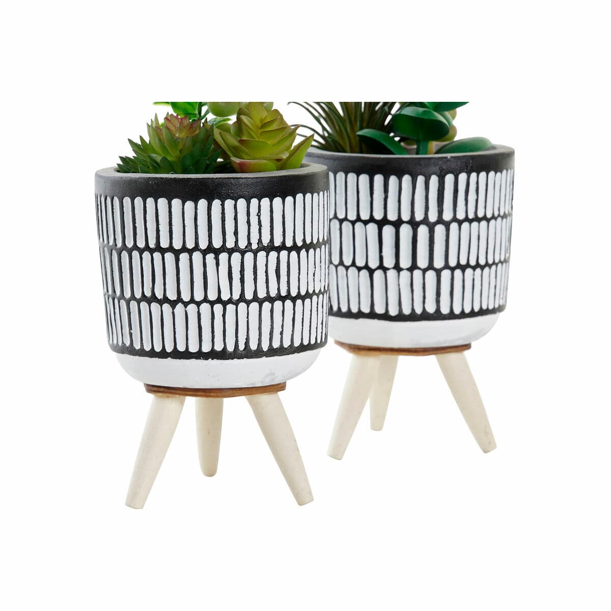 Koristekasvi DKD Home Decor Keraminen Musta Polyetyleeni Valkoinen Vihreä (7 x 7 x 19 cm) (2 osaa) - Image 2