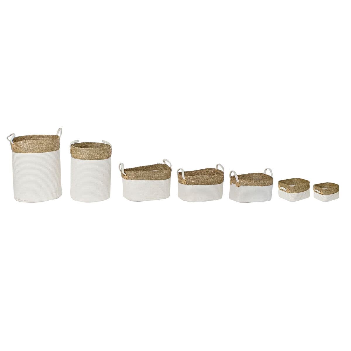 Set di Cestini DKD Home Decor Bianco Marrone Fibra naturale 41 x 41 x 52,5 cm - Image 2