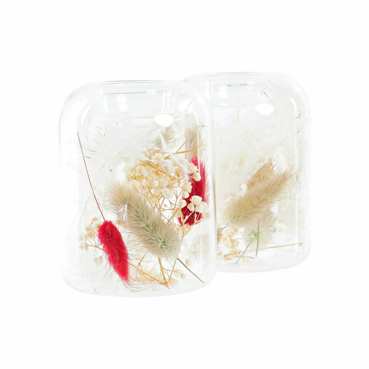 Žvakidė DKD Home Decor Rusvai gelsva Kaštoninė Aliuminis Stiklas 8 x 8 x 11 cm Džiovinta gėlė (2 vnt.) (2 Dalys) - Image 5