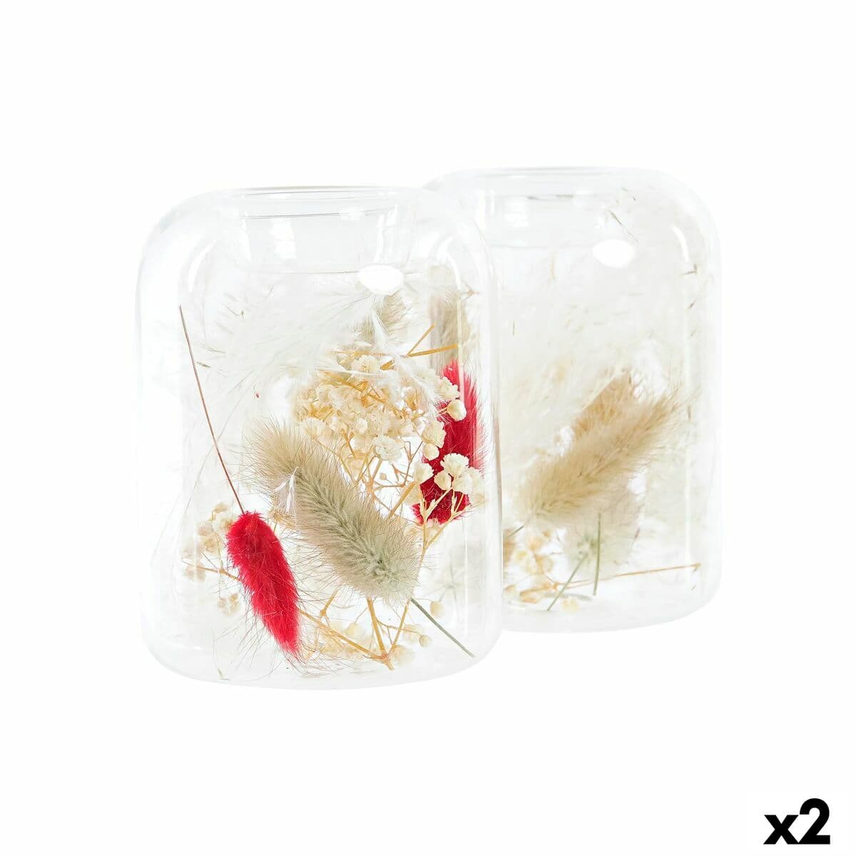 Žvakidė DKD Home Decor Rusvai gelsva Kaštoninė Aliuminis Stiklas 8 x 8 x 11 cm Džiovinta gėlė (2 vnt.) (2 Dalys) - Image 2