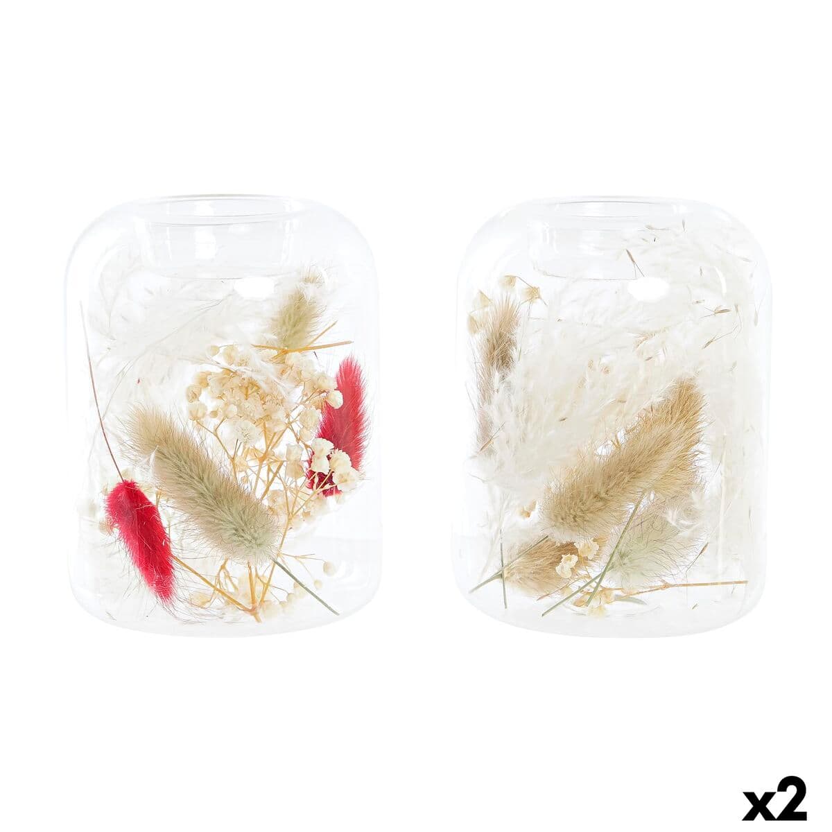 Žvakidė DKD Home Decor Rusvai gelsva Kaštoninė Aliuminis Stiklas 8 x 8 x 11 cm Džiovinta gėlė (2 vnt.) (2 Dalys)