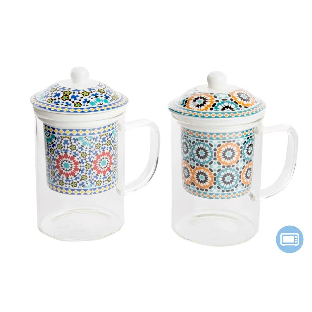 Puodelis su arbatos filtru DKD Home Decor Spalvotas Oranžinė Plytelė Arabas 300 ml (2 vnt.)