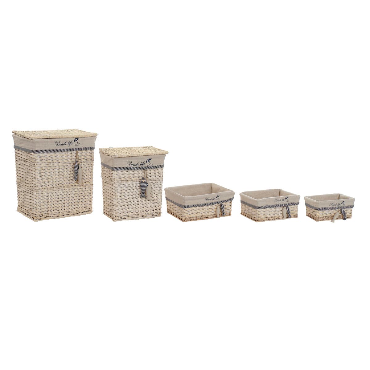 Set di Cestini DKD Home Decor Azzurro Beige Alluminio Spirali Mediterraneo 5 Pezzi - Image 2