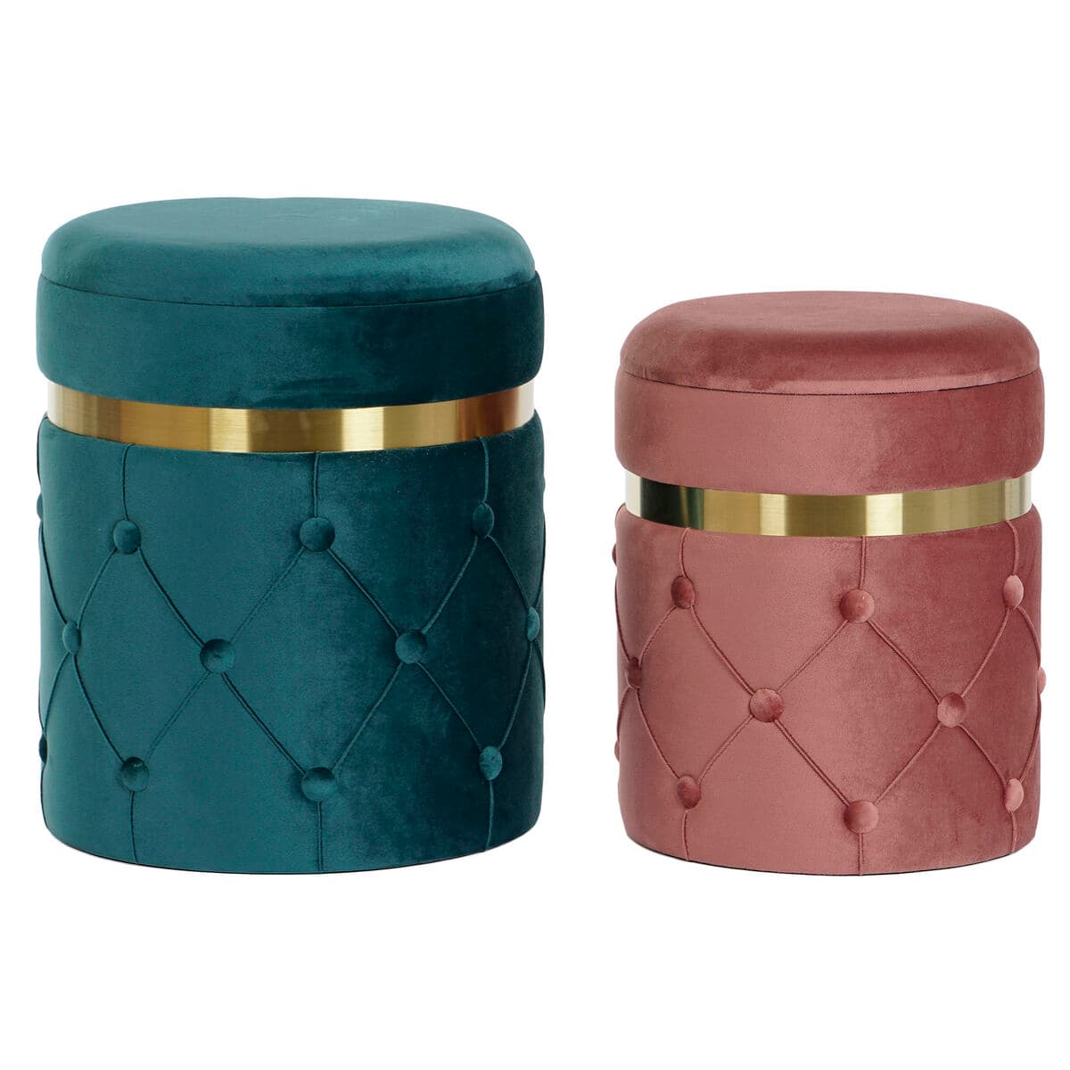 Naslonjač za Noge DKD Home Decor Zelena Roza Tamnoružičasta zlatan Baršun 36 x 36 x 44 cm (2)