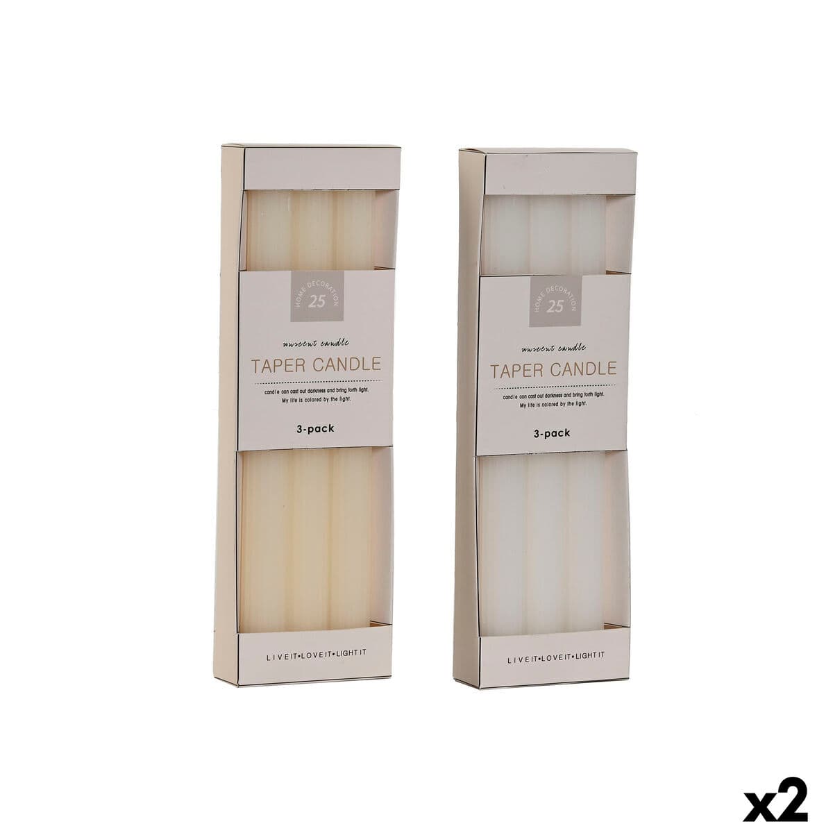 Set de Velas Home ESPRIT Blanco Beige 98 g 2 x 2 x 25 cm (2 Unidades) (3)