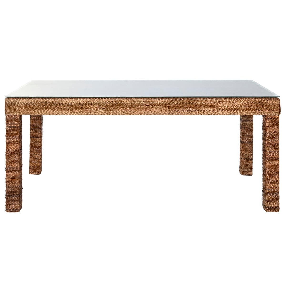 Mesa de Comedor Home ESPRIT Natural Cristal Templado Fibra madera de teca 180 x 90 x 77 cm - Image 5
