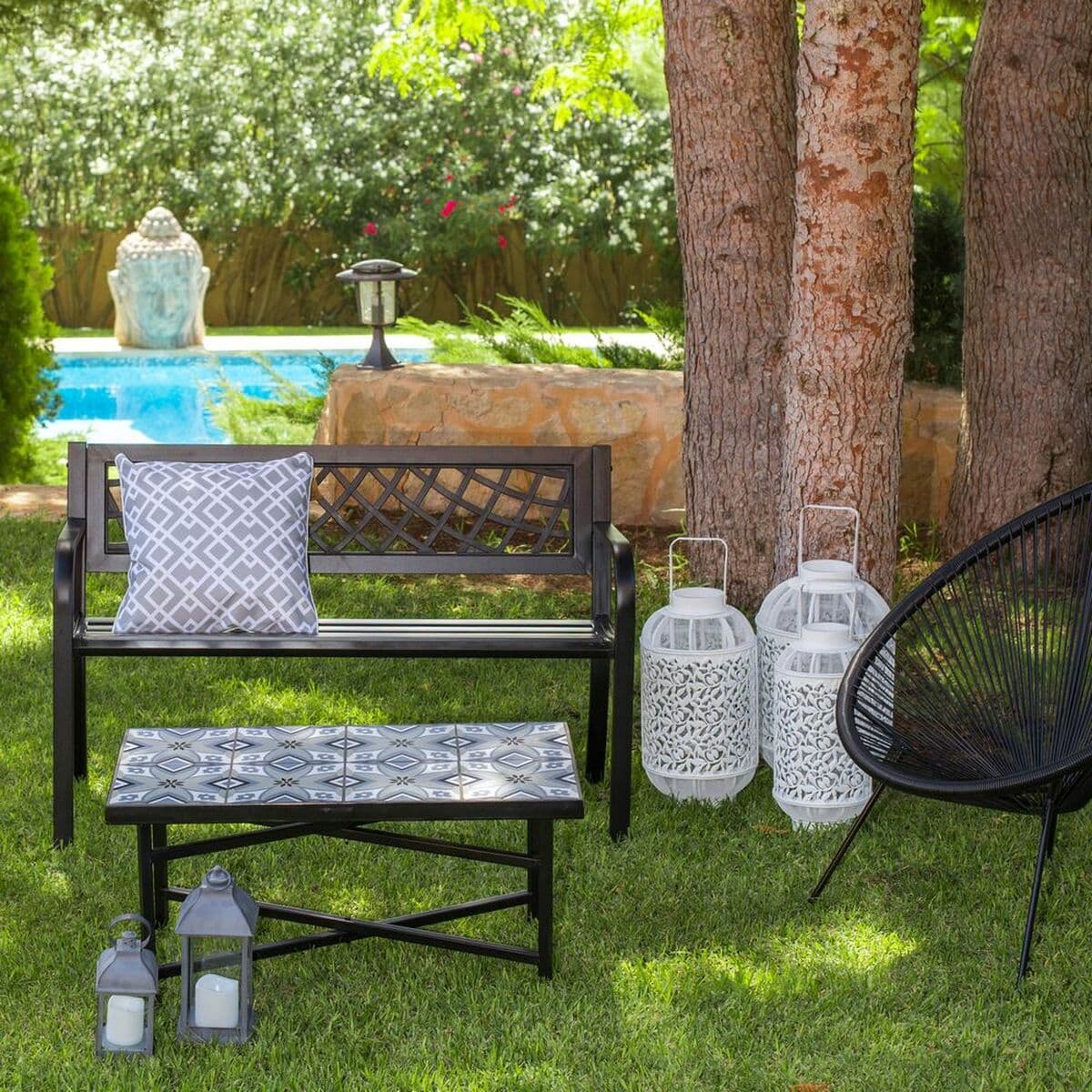 Banco Viko 115 x 51 x 74 cm Negro Acero Jardín - Image 4