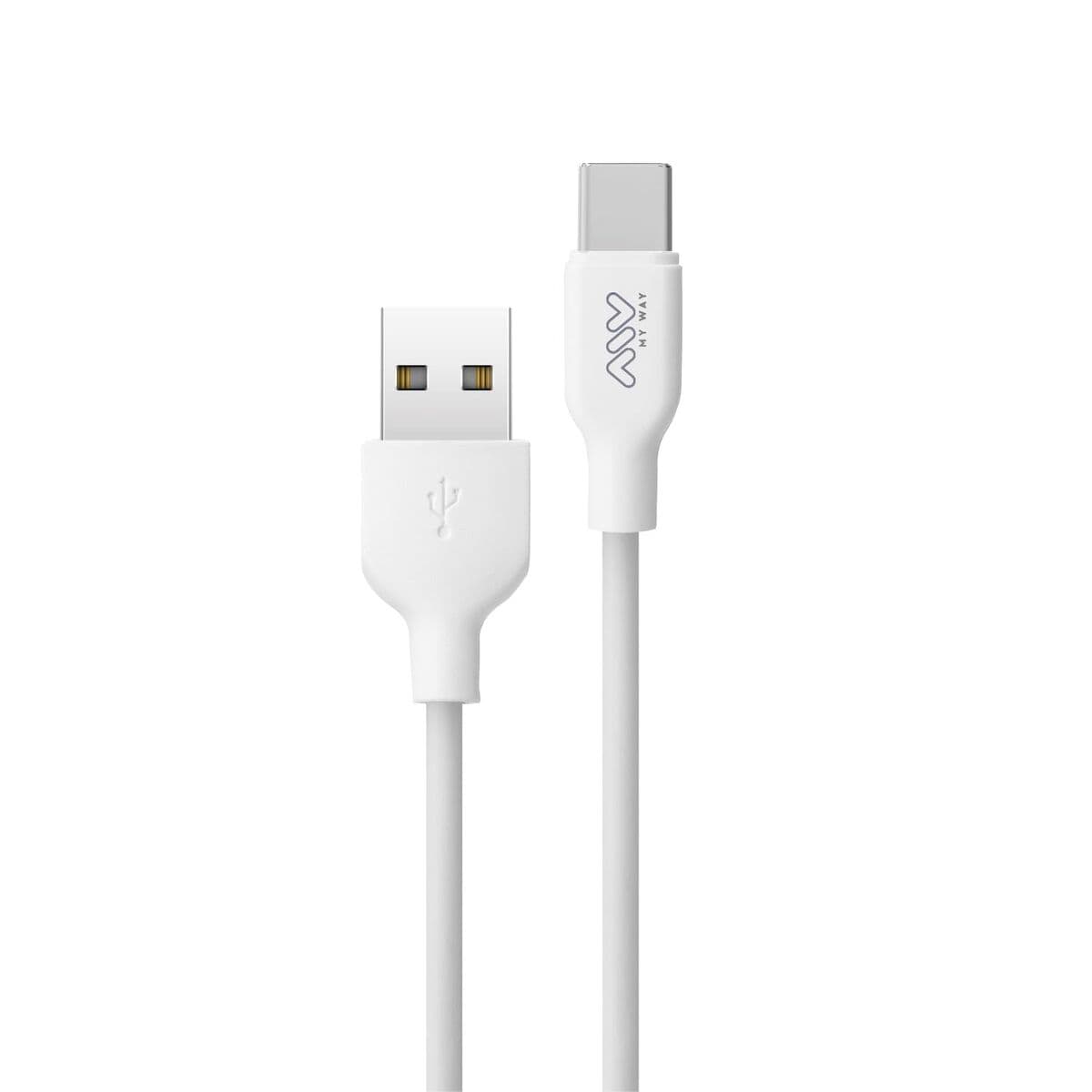 USB A - USB-C kabelis Myway Balta Juoda 1 m - Image 2