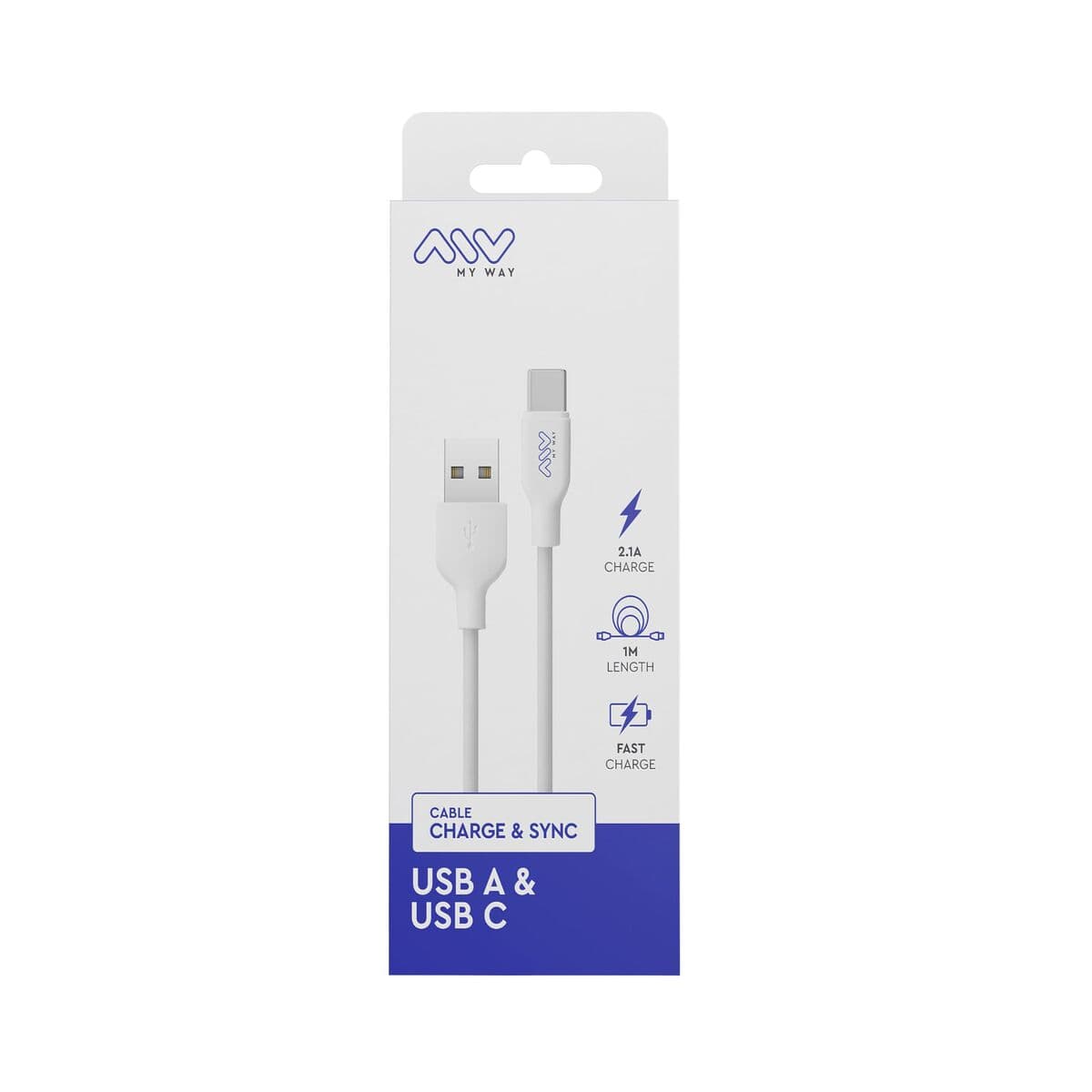USB A - USB-C kabelis Myway Balta Juoda 1 m - Image 6