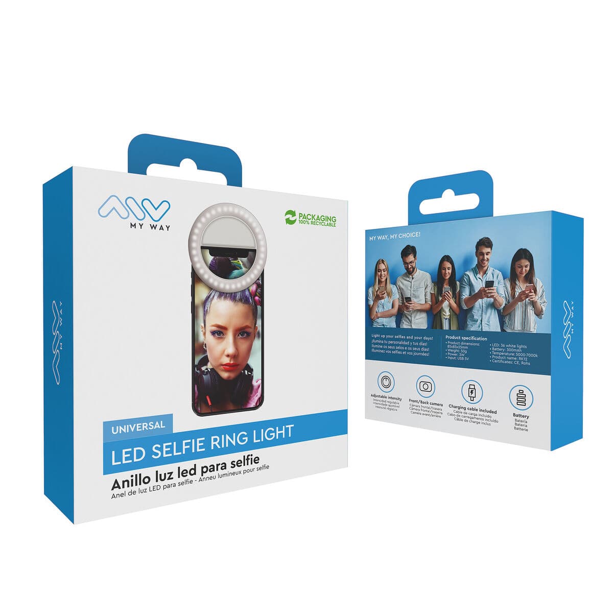 Anneau Lumineux pour Selfie Rechargeable Muvit MWCHL0007 Blanc - Image 4