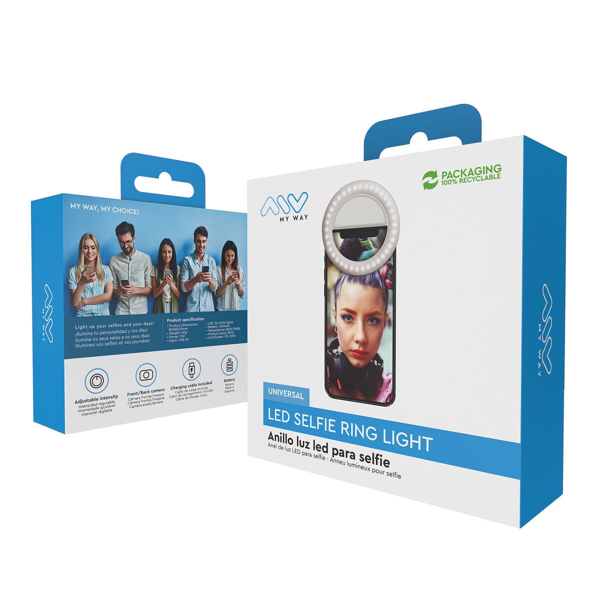 Anneau Lumineux pour Selfie Rechargeable Muvit MWCHL0007 Blanc - Image 5