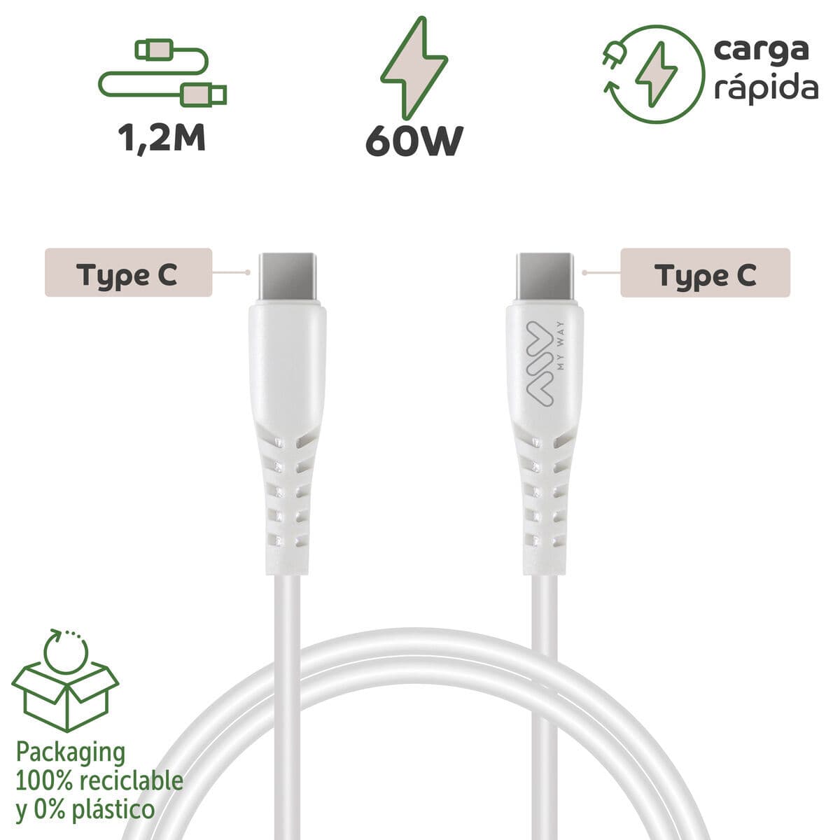 Cavo USB-C con USB-C Myway Bianco - Image 7